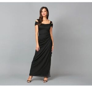 Alex Evenings Cold Shoulder Ruffle Chiffon Gown size 14 petite